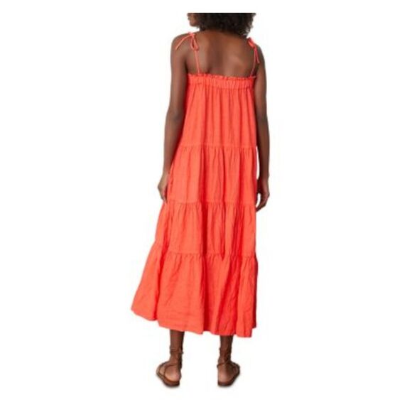 VELVET BY GRAHAM & SPENCER Womens Coral Tie Unlined Spaghetti Strap Midi Dress S - Picture 2 of 2